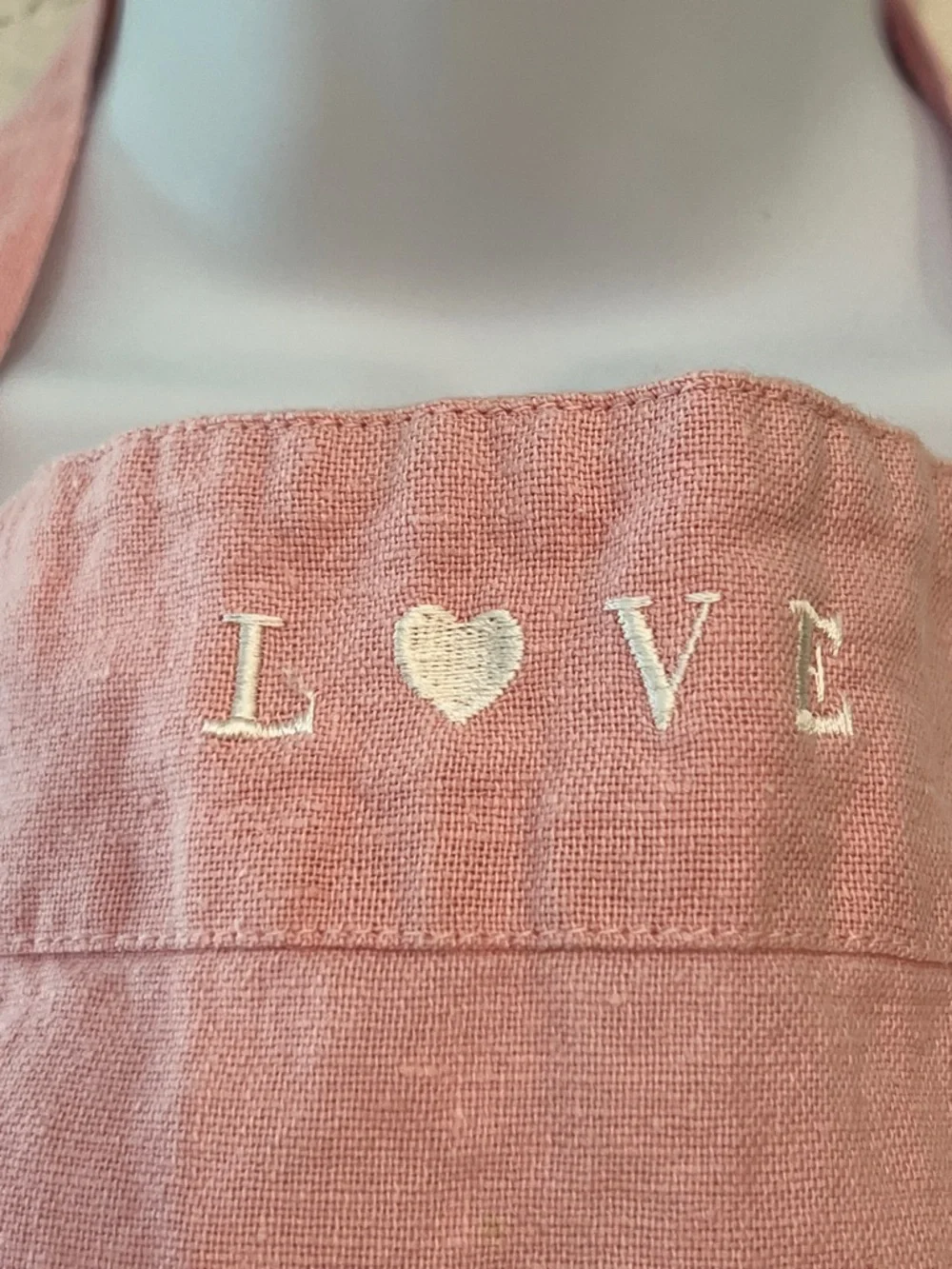 Williams Sonoma Dusty Rose Linen Apron with LOVE Embroidery